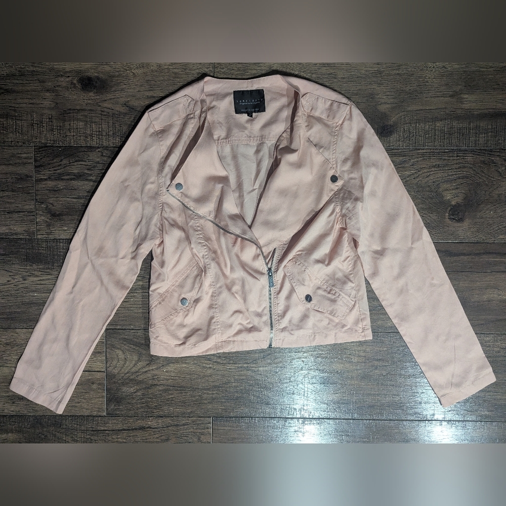 Sanctuary Crafted & Tailored Womens Peachy Pink Asymmetrical Cropped Jacket LRG